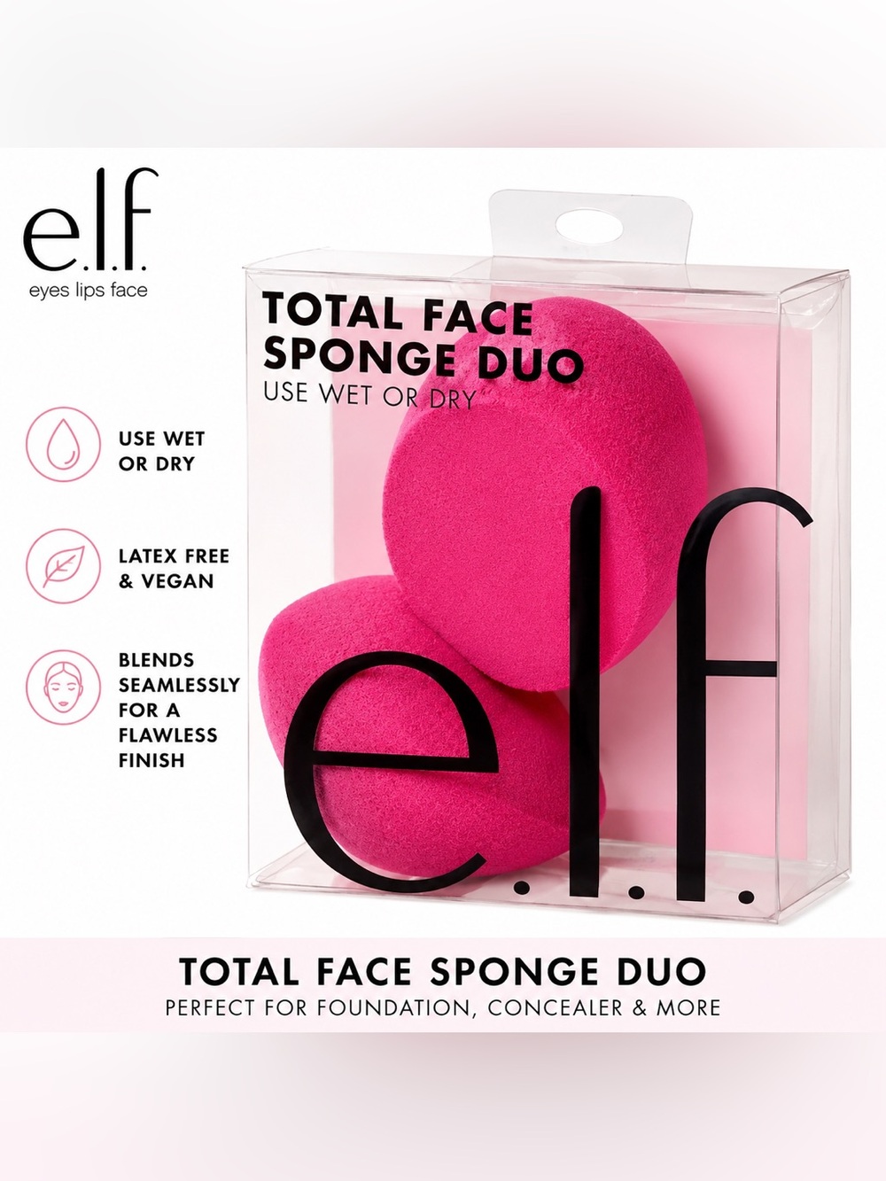 e.l.f. Total Face Sponge Set of 2 Duo - Deep Pink